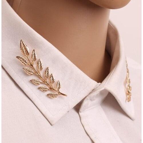 Fashion Womens Golden Leaf Collar Pin Creative Shirt Suit Wheat Ear Collar Pin Jewelry Christmas Gift Brooch Jewelry
