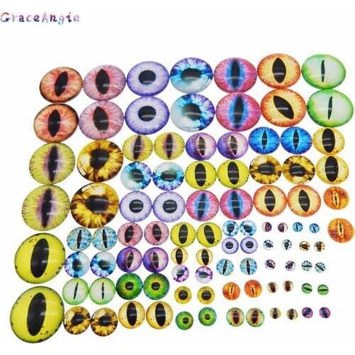 10-50PCS Round 6MM-40MM Glass Dragon Cat Eyes Cabochon Charms Accessory Glass Cabochon Multi Color Horse Eyes Cat Pattern Crafts
