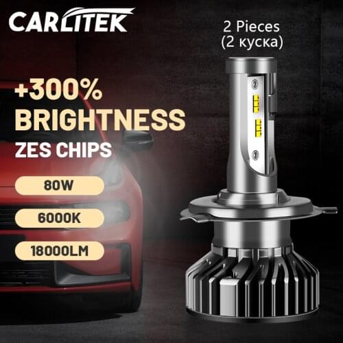 Carlitek H4 LED Headlight ZES Chips 18000LM High Brightness H7 H11 H8 H9 9005 9006 HB3 HB4 2PCS Car Light Bulbs 80W 12V For Lens