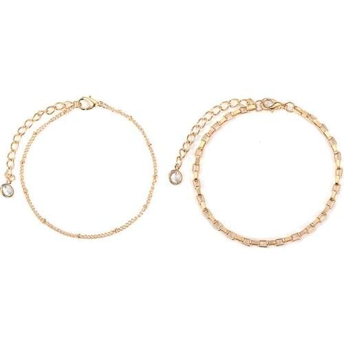 2Pcs/Set Alloy Multilayer Initial Chain Bracelet Geometric Crystal Stacked Bracelet for Women Female Pulseira Friendship Jewelry