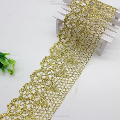 2Yards/lot Gold Hand Embroidery Lace TRimming DIY Accessories Crown Headdress Lace Ribbon Gold 6.5cm SX318