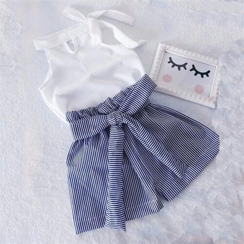 2021 Toddler Baby Kids Girls Clothes Set Sleeveless Tank Top Stripe Shorts Outfits Children Girls Costumes Summer Set