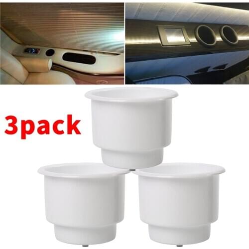 3Pcs Recessed Drop in Plastic Cup Drink Can Holder with Drain for Boat Car Marine Rv (White)