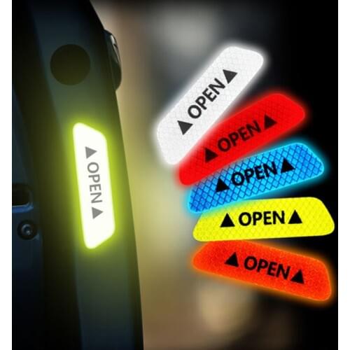 4Pcs/set Safety Warning Mark Reflective Tape Car Door Stickers OPEN Sign For Peugeot 307 206 407 Citroen C4 C5 Honda Civic