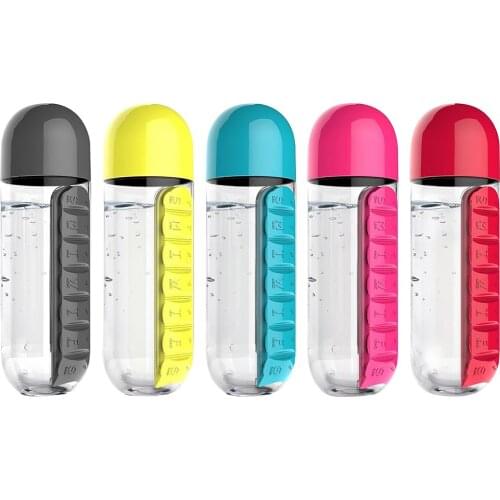 600Ml Water Bottle with Pillbox Drink Bottle with Medicine Pills Box Travel 7-Days Drug Organizer Drinking Container