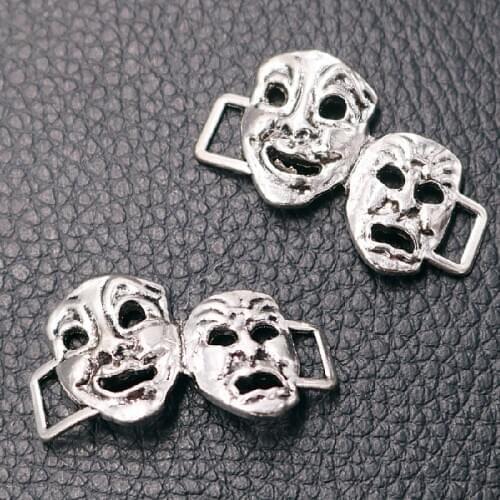 8pcs Silver Plated Crying & Smiley Charm Hip-hop Earrings Bracelet Connectors DIY Metal Jewelry Handicraft Accessories 33*18mm