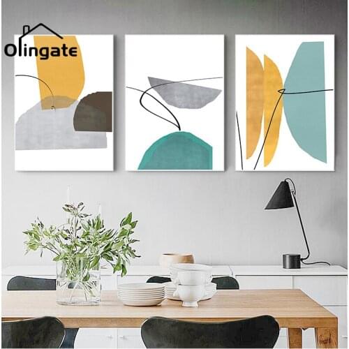 Abstract Geometric Wall Art Blue and Yellow Irregular Art Poster One Piece Canvas Painting Home Decor for Living Room Bedroom