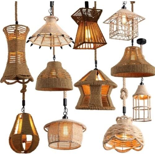 American country Lamp Retro industrial Pendant Lamp creative hemp rope chandelier bar restaurant cafe woven lamp