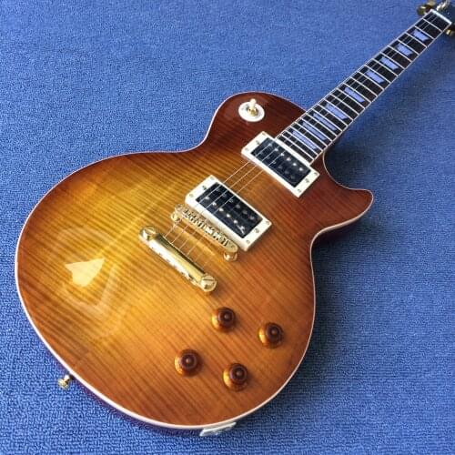 Free shipping Tiger Flame guitar electric guitar in sunburst , Cream edge binding,chrome-plated hardware