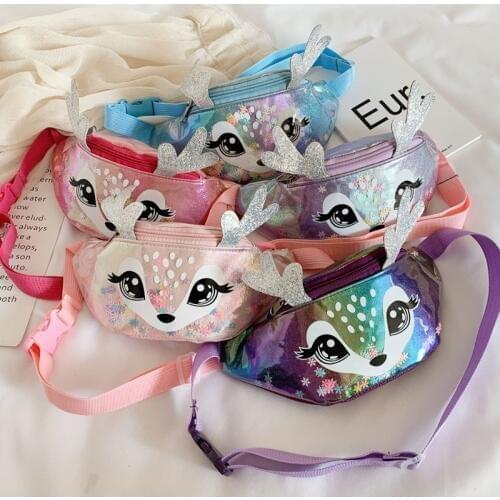 Girls Waist Bags Kids Fanny Pack Cute Cartoon Banana Belt Bag Elk Wallet Bag Leg Waist Packs Laser Crossbody Chest Phone Pouch