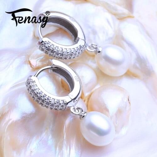 FENASY Natural Freshwater Pearl 925 Sterling Silver Drop Earrings For Women Handcrafted Fashion Party Wedding Jewelry