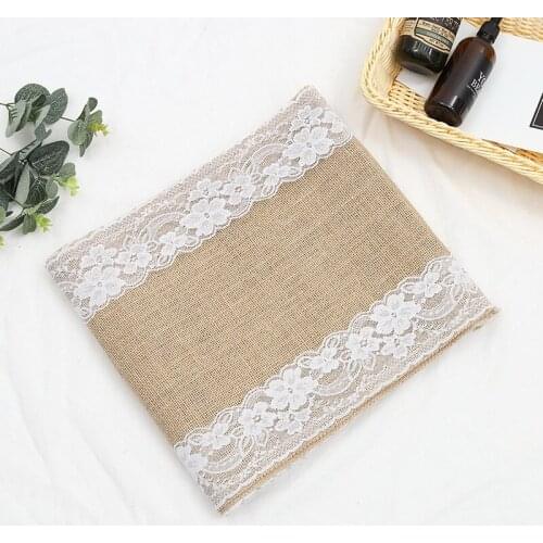 Country Home Jute Burlap White Lace Table Runner Event Party Supplies Knife Fork Bag Birthday Wedding Decoration Table Cloth