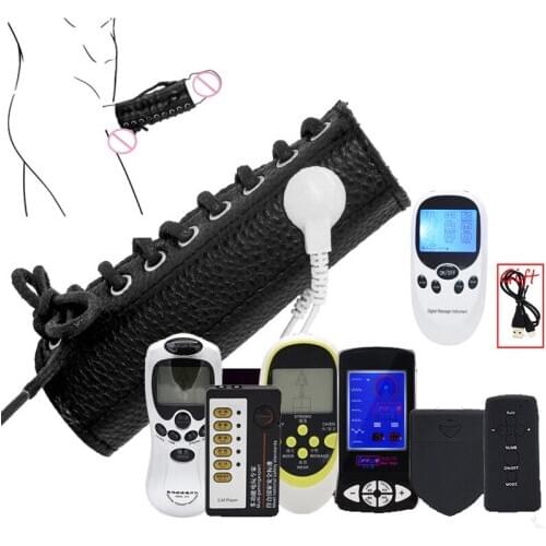 Male Electro Shock PU Leather Penis Ring,Electric Stimulate Physiotherapy Cock Ring,Penis Extender,Delay Bondage Ring,SM Sex Toy