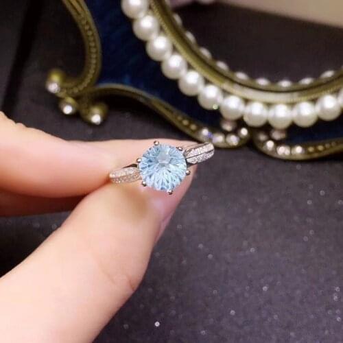 Classic cute round Natural Fireworks Blue topaz gem Ring S925 Silver Natural Gemstone Ring Womens girl party gift fine Jewelry