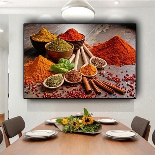 Colorful Grains Spices Spoon Kitchen diamond Painting Cuadros Scandinavian diamond embroidery Wall Art Food Picture Rhinestones