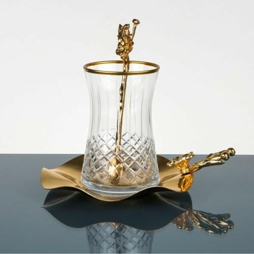 18 Piece Kitchen Tea Set Durable Glass Paşabahçe Japanese Rose Metal Plate Spoon