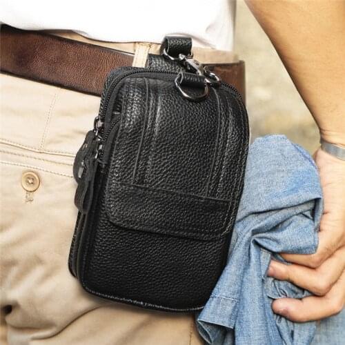 Man Waist Bag Cow Leather Male Waist Pack Phone Pouch Bags Waist Bag Mens Small Chest Shoulder Belt Bag Back Pack