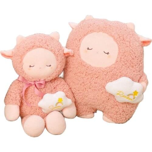 Soft Lolita Pink Sleeping Lamb Plush Toy Stuffed Sheeps Cuddly Doll Cloud Adorable Soft Animal Toy for Girl Birthday Nap Pillow