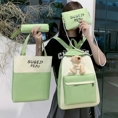 4 Piece Sets Backpacks Casual School Bags For Teenage Girls Women Backpack Fashion Laptop School Backpacks Kawaii Shoulder Bags