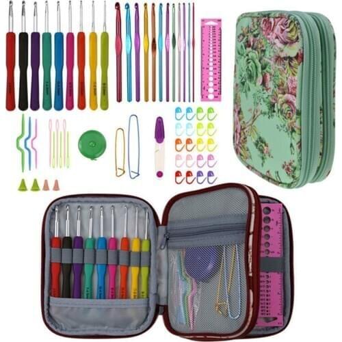 Crochet Hooks Set 59pcs with 9pcs Ergonomic Crochet Hooks 12pcs Aluminum Crochet Needles Accessories Kit with Storage Bag