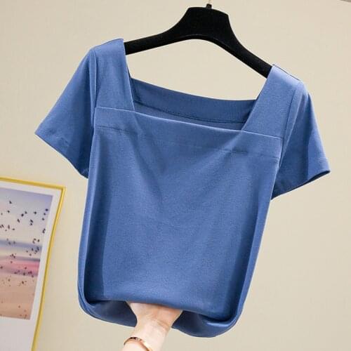 New Square Collar T Shirt Women 2020 Summer Tops Short Sleeve T-Shirt Female Korean Fashion Tshirt Woman Clothes Tee Shirt Femme