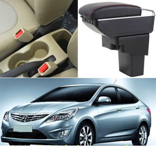 For Hyundai Solaris armrest box central Store content Storage box with cup holder ashtray USB interface