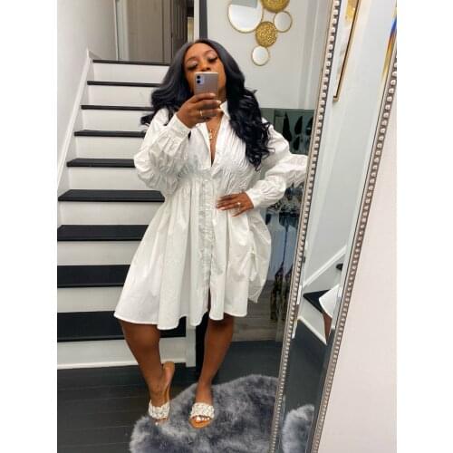 Casual Irregular Solid Loose Shirts Mini Women Dress Sexy Puff Sleeve Button V Neck Shirring Ruched Women Dress Streetwear Robe