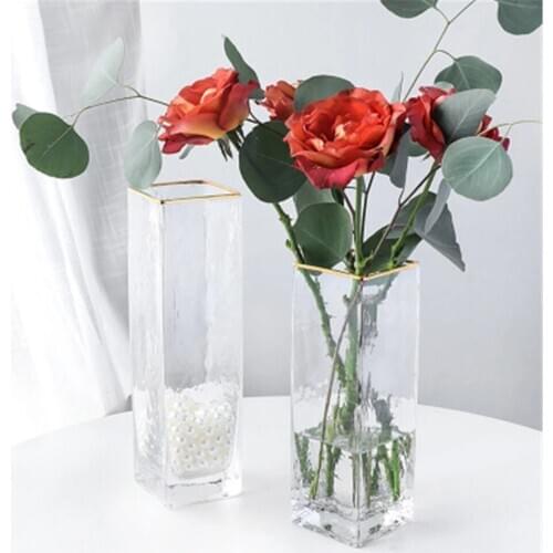 Transparent Glass Vase Creative Square Vases Office Tabletop Plant Bonsai Decor Nordic Flowers Pot Flowers Basket for Home Decor
