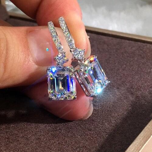 Luxury Wedding Earrings for Brides Jewelry Square Princess Crystal Engagement Drop Earring Women High Quality Brincos Gifts