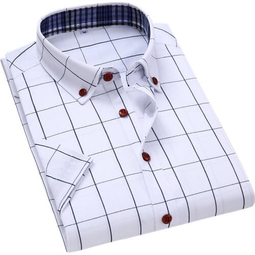 White Diamond Blue Plaid Business Short-Sleeved Shirt MenS Summer New Style Gray Light Blue Casual Shirt Male Fashion Brand Top