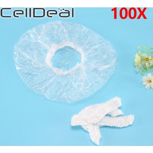 100pcs/lot Disposable Shower Caps Hat Clear Spa Hair Salon Hotel One-Off Bathing Elastic Shower Cap Bathroom Products Bath Caps