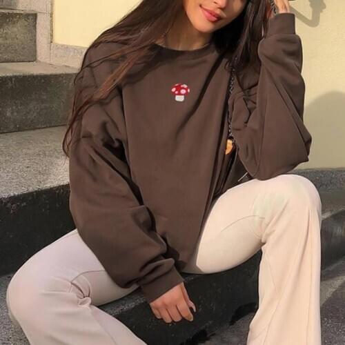Chic women blouse Mushroom Embroidery Loose pullover Oversized Women tops Spring Autumn Long Sleeve female streetwear