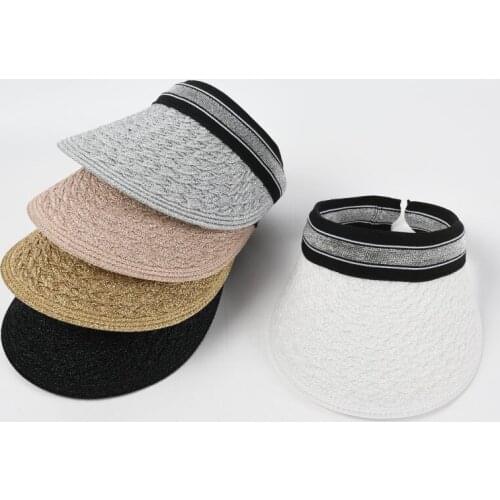 Casual Womens Summer Hat Sun Visor Empty Top Wide Brim Hat Bright Sun Protection Cap Female Sun Hats Beach Hat Polyester Hat