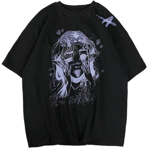 Summer Oversize Harajuku Women White Anime Y2k Cartoon tops Female Kawaii Short Sleeve tshirt Fashion Funny T-Shirt Crop Top