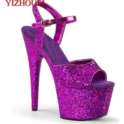 7 inch stiletto heels, summer sexy 17 cm heels, sequined cloth bag and stage party pole dancing sandals
