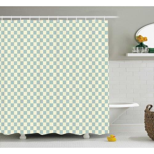 Geometric Shower Curtain Vintage Checked Traditional Tile Simplistic Squares in Soft Colors Waterproof Polyester Bath Curtains
