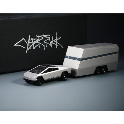 Xcartoys 1:64 Tesla Cyberpunk Pickup Truck w/Metal Trailer Set Diecast Model Car