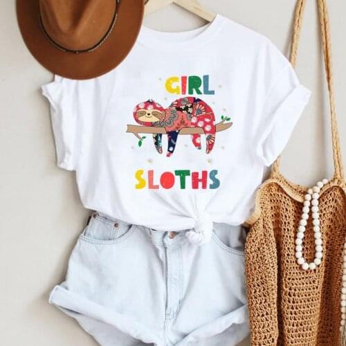 Women Cartoon Sloth Funny Animal Lovely Kawaii Fashion Summer Lady Print Tee Graphic T Top Female Tshirts Clothes T-Shirt