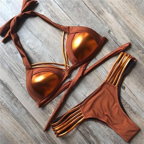 2020 Gold Stamping Bikini Set Sexy Padded Women Swimsuit Push Up Bandeau Swimwear Brazil Bathing Suit Summer Beachwear bandage