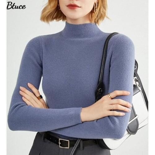 Women Knitted Ribbed Pullover Sweater Female Basic Bottoming Warm Sweaters Elegant Ladies Long Sleeve Slim Mock Neck Sweater