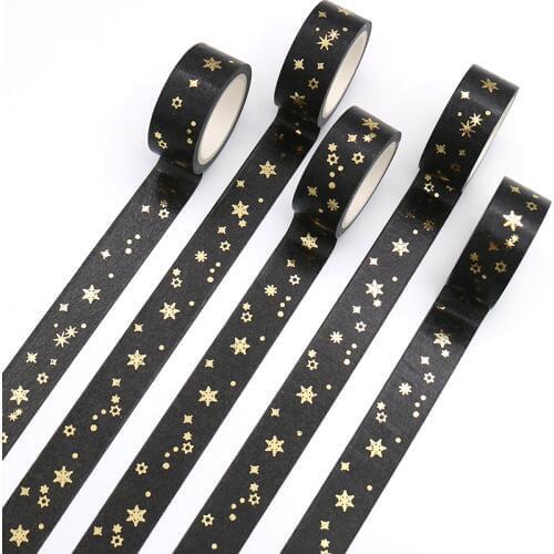 1 PCS Golden Foil Star Snowflakes Washi Tape Japanese Stationery Scrapbooking Decorative Tapes Adhesive Tape Kawaii Masking Tape