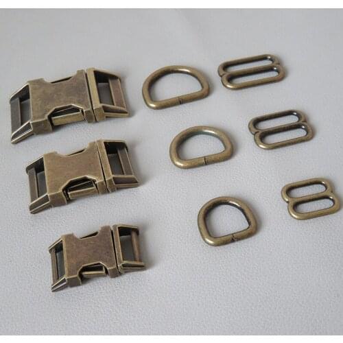 100Sets/Lot 15mm 20mm 25mm Webbing Straps Clasp Dog Collar Metal Buckle Adjuster Belt Loop D Ring Accessory Outdoor Hardware