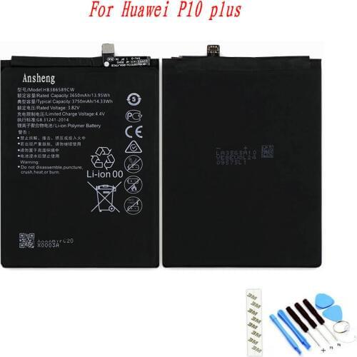 100% NEW Original 3750mAh HB386589CW Battery For Huawei P10 Plus Mobile Phone