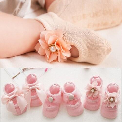 3 Pairs/Lot Newborn Baby Socks Lace Flower Anti-Slip Kids Floor Cotton Socks Bow Baby Girl Socks for Spring Summer Girls Gift