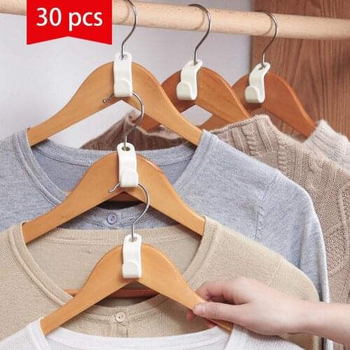 30Pcs Wardrobe Hanger Connector Closet Organizer Clip Drop Connecting Grip Saving Space For Coat Hangers White Strong And Durabl