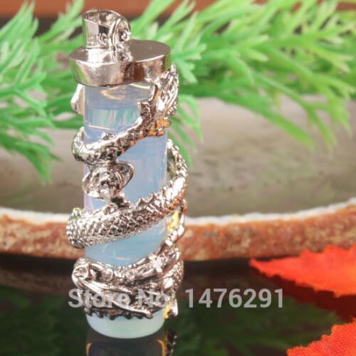 38X11MM Opal Opalite Onyx Tiger Eye Dragon Column Bead Inlaid Pendant 1PCS