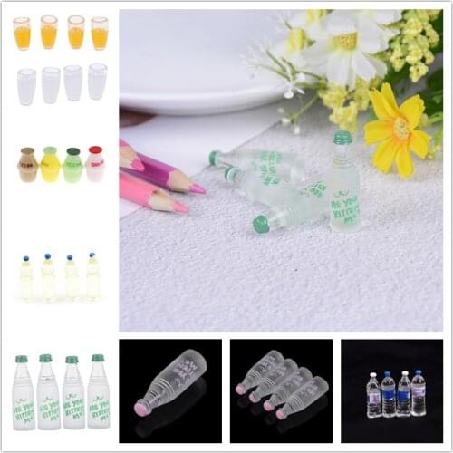 4Pcs Dollhouse Miniature Doll house Cup urniture drink Toy Mini Resin Water Cup Orange Fruit Juice Milk Cup Mineral Water bottle