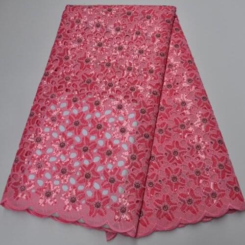 5yards/pc) High quality pink African hand cut lace fabric beautiful organza lace fabric with sequins embroidery for dress OP85