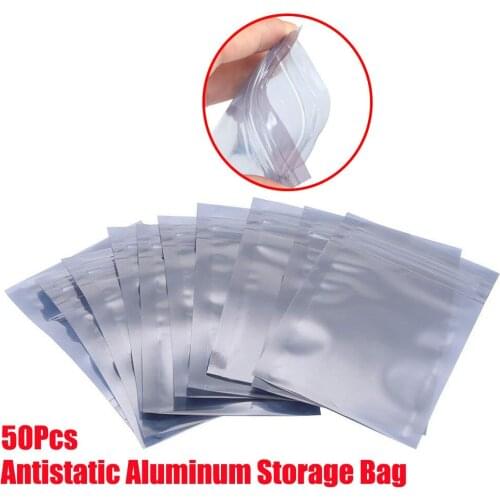 50pcs Antistatic Aluminum Storage Bag Ziplock Bags Resealable Anti Static Pouch for Electronic Accessories Package Bags