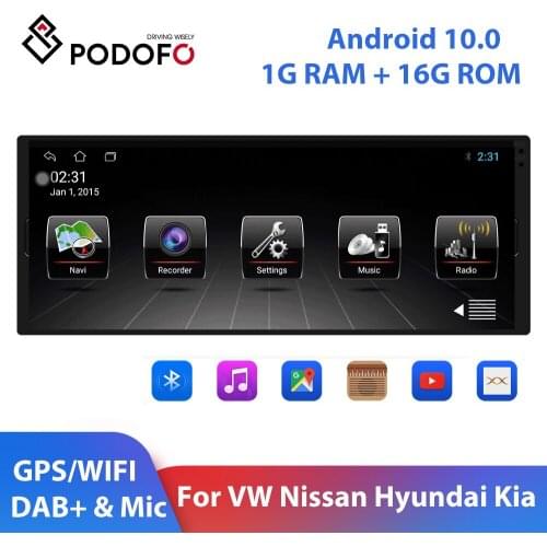 Podofo 1 din Android 10.0 Car Radio 6.9″ GPS FM WIFI Bluetooth Multimedia Player For Volkswagen Nissan Hyundai Kia Toyota